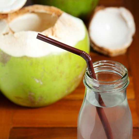 Clear glass of coconut water