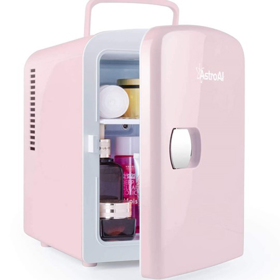 small pink cosmetic fridge