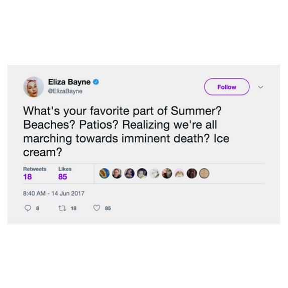 What's your favorite part of summer? beaches? patios? realizing we're al marching towards imminent death? ice cream?