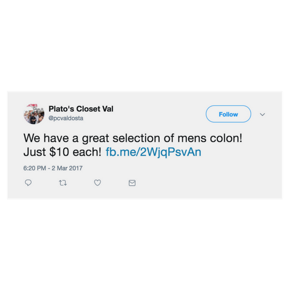 We have a great selection of men's colon. Just $10 each.