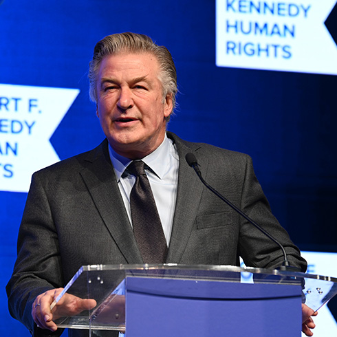 Alec Baldwin speaking at the Kennedy Human Rights event