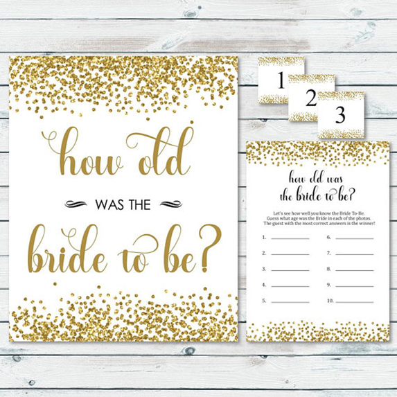 How old is the bride cards for bridal shower game