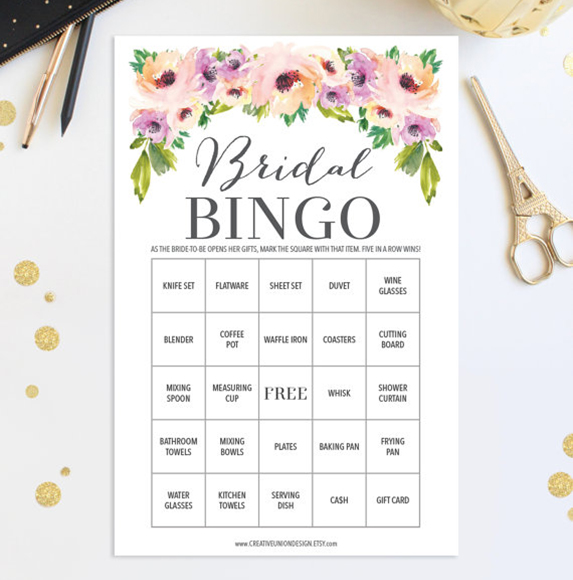 Bridal shower bingo game card