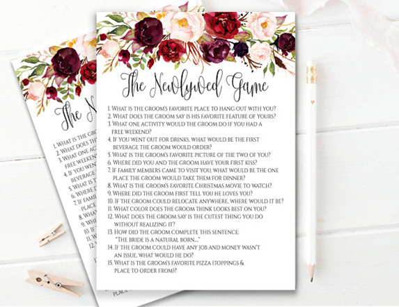 The newlywed game for a bridal shower