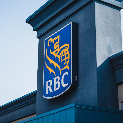 Close up of RBC logo on building