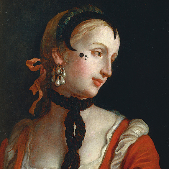 18th-century woman with beauty marks