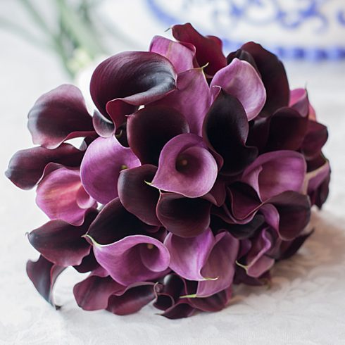 Closeup of purple bridal bouquet