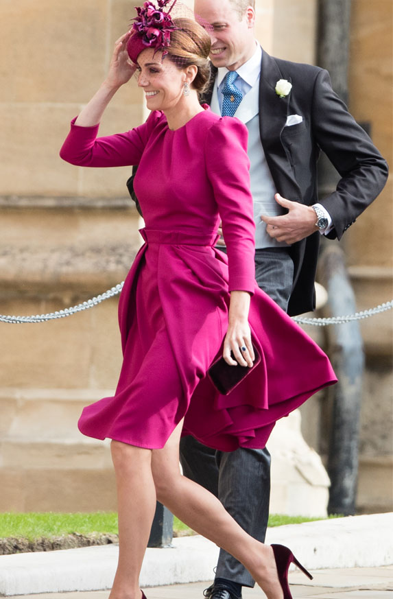 Kate Middleton fuschia Dress to Princess Eugenie wedding