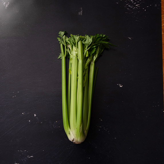 a celery bunch against a plain dark background