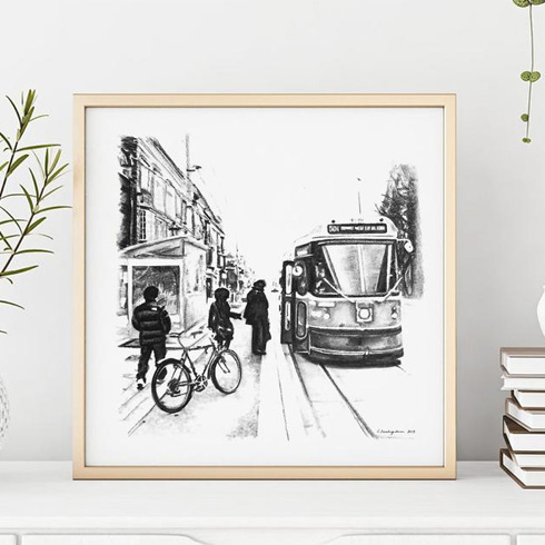 An art print of the TTC streetcar in Toronto