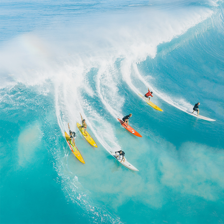 Surfers surfing big wave