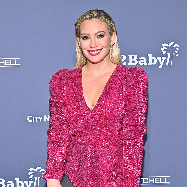 Hilary Duff in a red, sequined gown