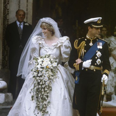 Prince Charles and Lady Diana walking out of their wedding ceremony