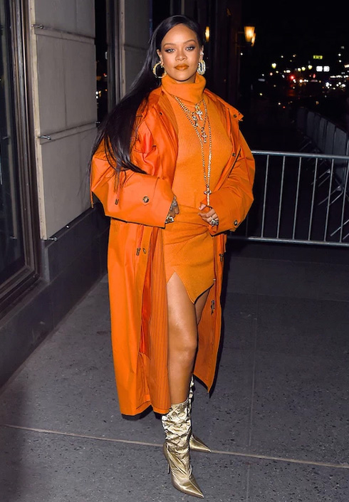 Rihanna wearing all orange in NYC in 2020