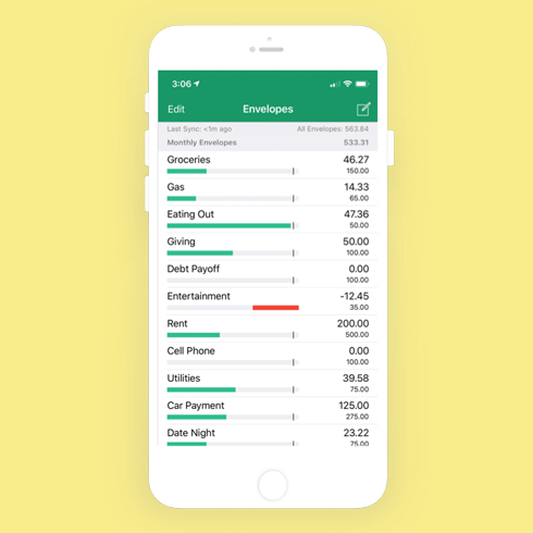 A summary of envelopes with money in the Goodbudget app