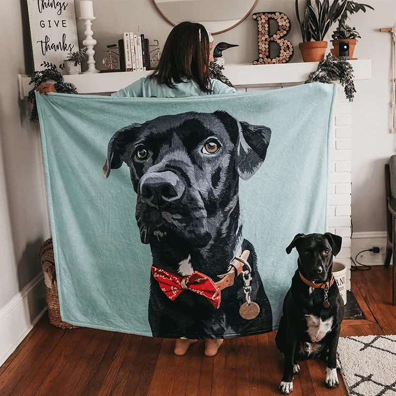 Blanket with a custom dog portrait
