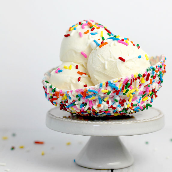 White ice cream with colourful sprinkles
