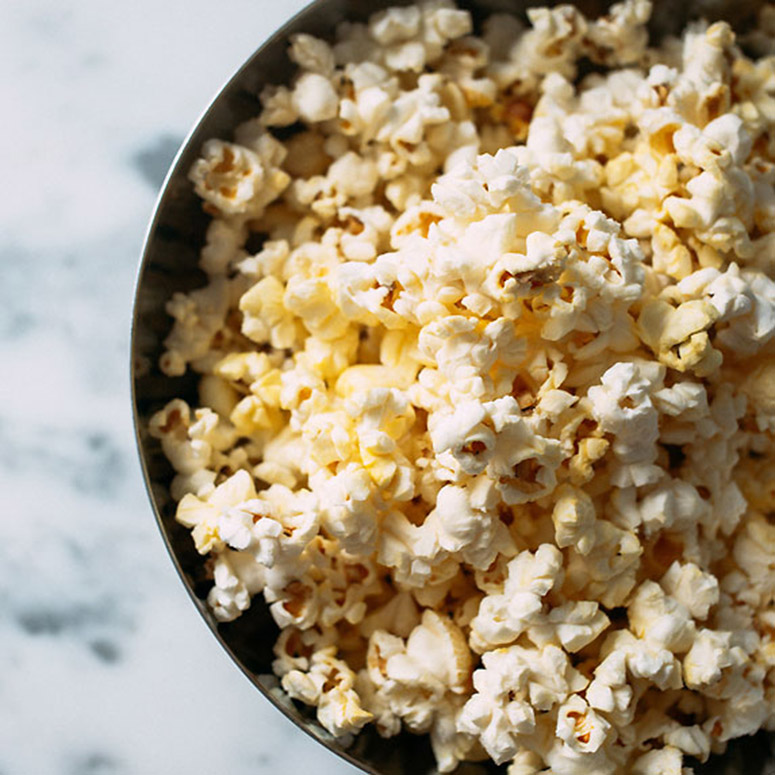 Big bowl of buttery popcorn