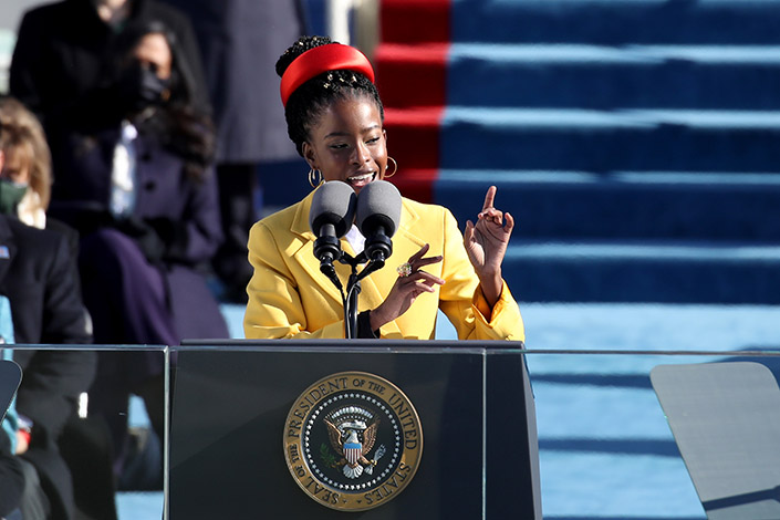 Youth Poet Laureate Amanda Gorman speaks during the inauguration of U.S. President-elect Joe Biden on the West Front of the U.S. Capitol on January 20, 2021 in Washington, DC. During today's inauguration ceremony Joe Biden becomes the 46th president of the United States. 