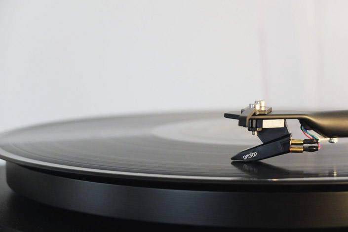 Record playing on a turntable
