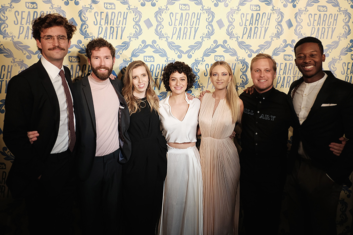 John Reynolds, Charles Rogers, Sarah-Violet Bliss, Alia Shawkat, Meredith Hagner, John Early and Brandon Micheal Hall attend the "Search Party" NYC Premiere at Metrograph on November 16, 2016 in New York City. 