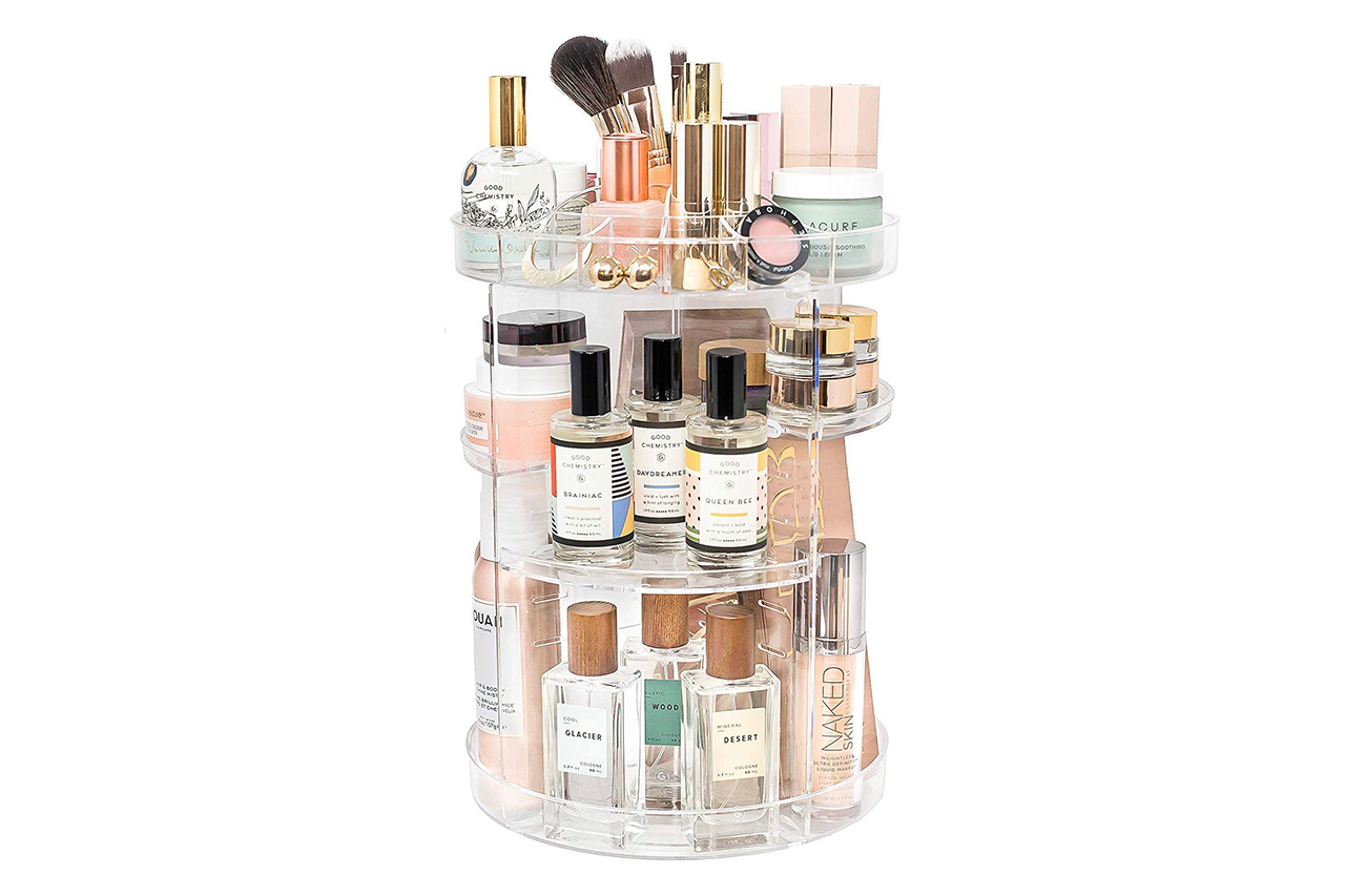 a clear acrylic makeup container