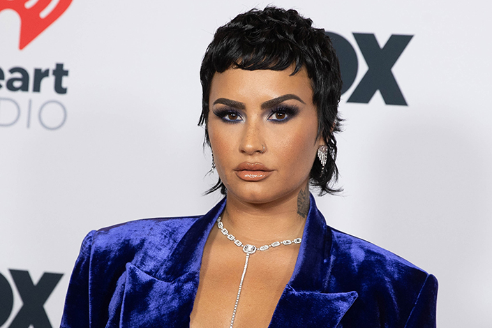 Demi Lovato is seen arriving at the 2021 iHeartRadio Music Awards on May 27, 2021 in Los Angeles, California.