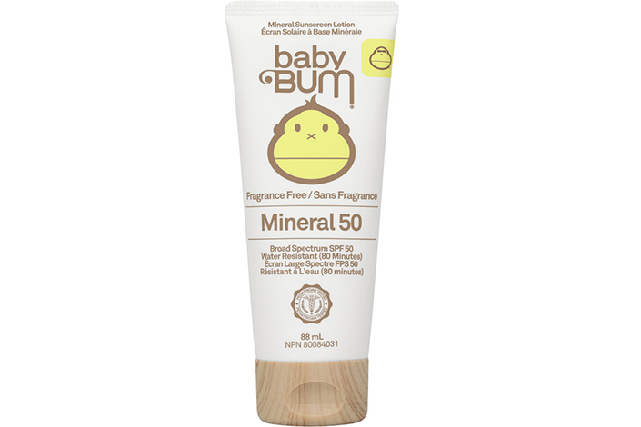 a white bottle of baby sunscreen