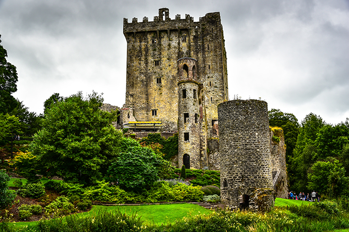 Blarney Castle in County Cork Ireland. The tower house is home of the famous Blarney Stone. The castle was built nearly six hundred years ago by one of Ireland's greatest chieftains, Cormac MacCarthy. The present day construction was completed by Dermot McCarthy, King of Munster in 1446 and is one of the strongest surviving tower-houses in the country. Today it is one of Ireland's great treasures.