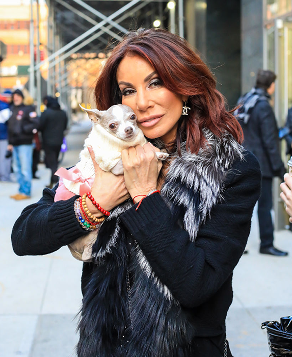 Danielle Staub is seen at 'Watch What Happens Live' on January 08, 2020 in New York City with her dog