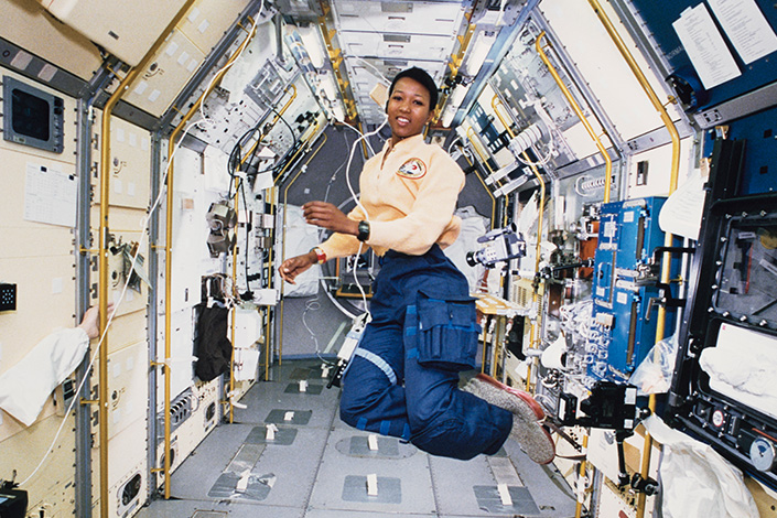 Mae Carol Jemison in space shuttle