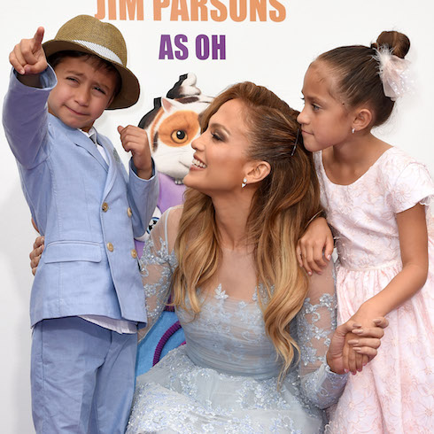 Jennifer Lopez (C) with daughter Emme (R) and son Max attend the premiere of Twentieth Century Fox And Dreamworks Animation's 