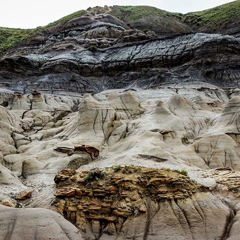 Geological formations on the 'Hoodoos Trail' located at Willow Creek Coulee near Drumheller in the Canadian Badlands of Alberta, Canada