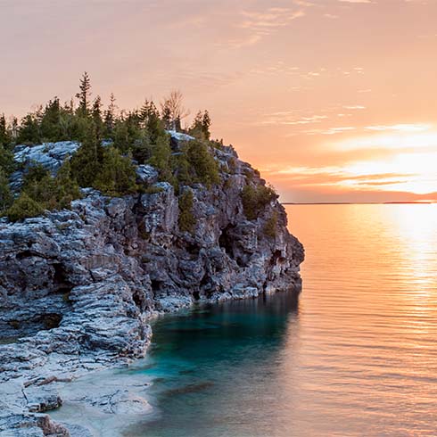 Scenic view of sea against sky during sunset, Bruce Peninsula National Park, Canada