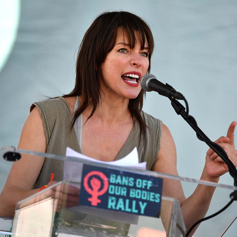 Actress Milla Jovovich speaks at the Women's March Foundation's National Day Of Action! The 