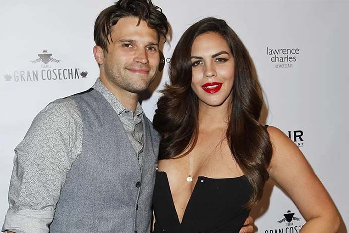 Katie Maloney (R) and Tom Schwartz (L) attend Kyle Chan's 3rd annual #LOVECAMPAIGN Party at SUR Lounge on June 27, 2017 in Los Angeles, California.