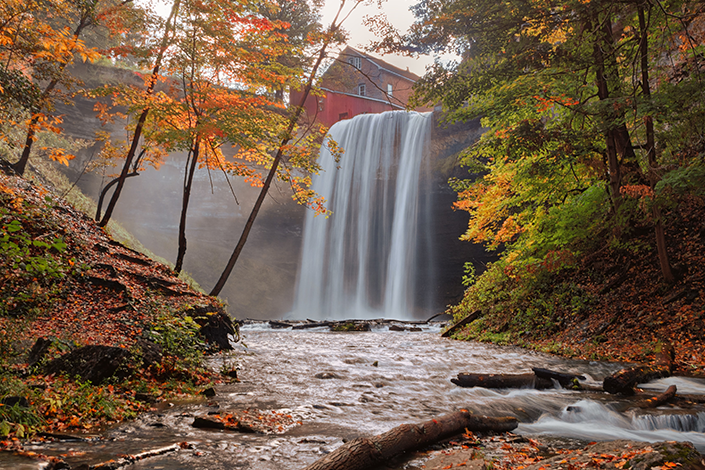Waterfall and trees in fall
