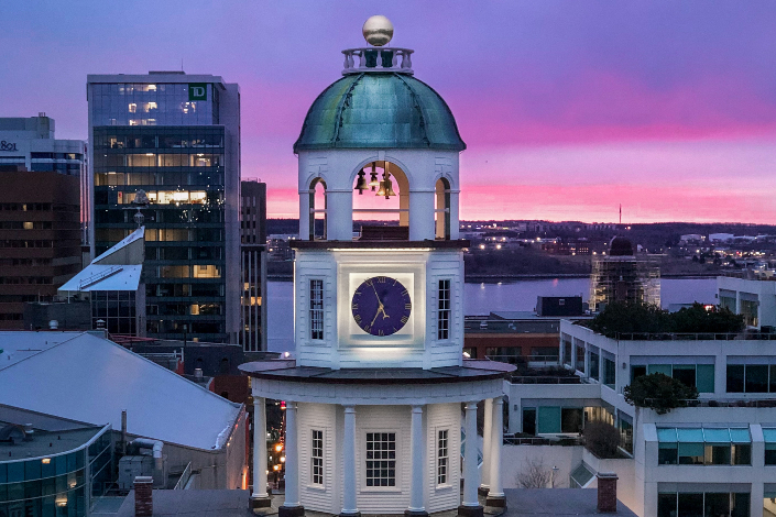 The Old Clock Tower in Halifax at dusk