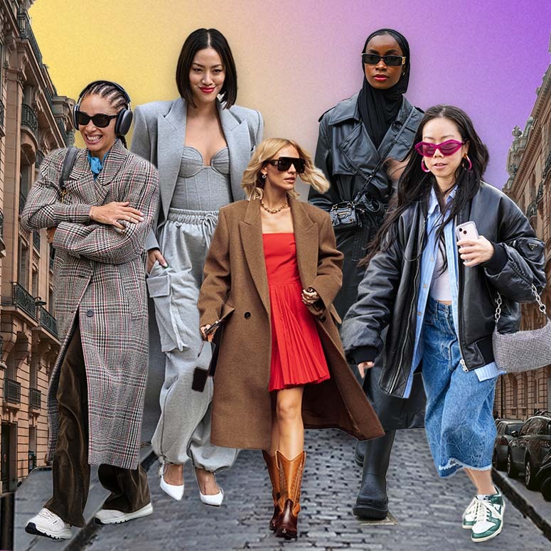 A collage of fashionable women in Paris