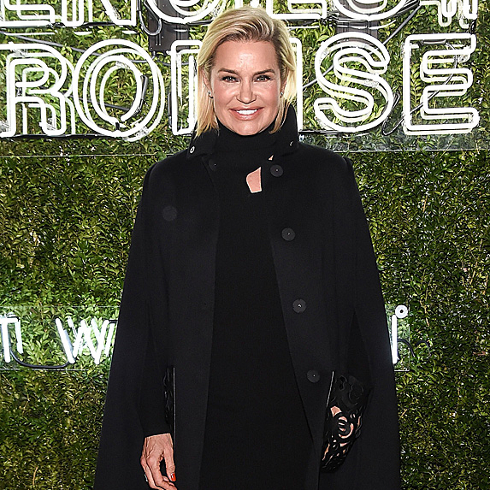 Yolanda Hadid in a chic black outfit at a media appearance