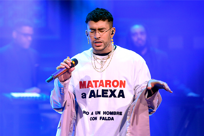 Musical guest Bad Bunny performs on February 27, 2020