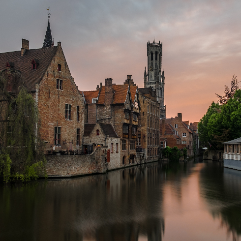 A shot of the riverfront in Bruges, Belgium