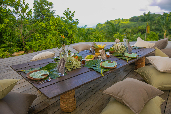 A table set for a meal at Jamaica's Stush in the Bush organic farm