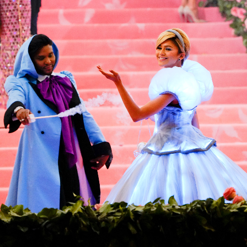 Law Roach and Zendaya in an over-the-top Cinderella-inspired gown at the 2019 Met Gala