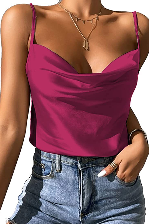 A model wearing a magenta camisole