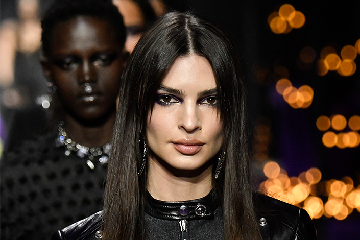 Emily Ratajkowski walks the runway during the Versace Ready to Wear Spring/Summer 2023 fashion show