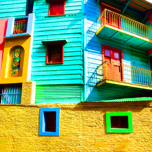 Boca tourist area , buildings in hyper colour, colourful displays in Buneos Aires, Argentina