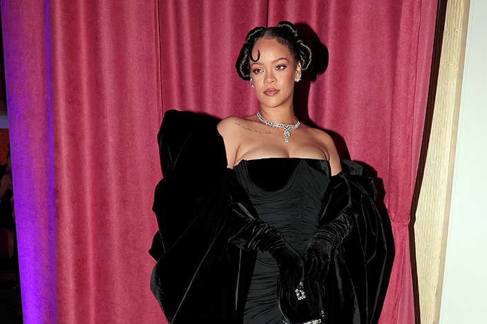 Rihanna in a black gown