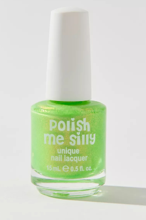 Polish me silly metallic lime green nail polish