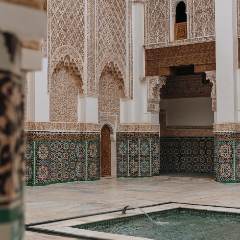 A shot of the Ornate Walls of the Interior of a Moroccan Building
